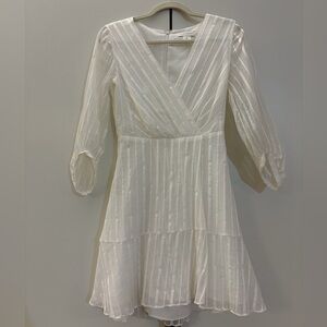 Club Monaco Cream Striped Long Sleeve Dress